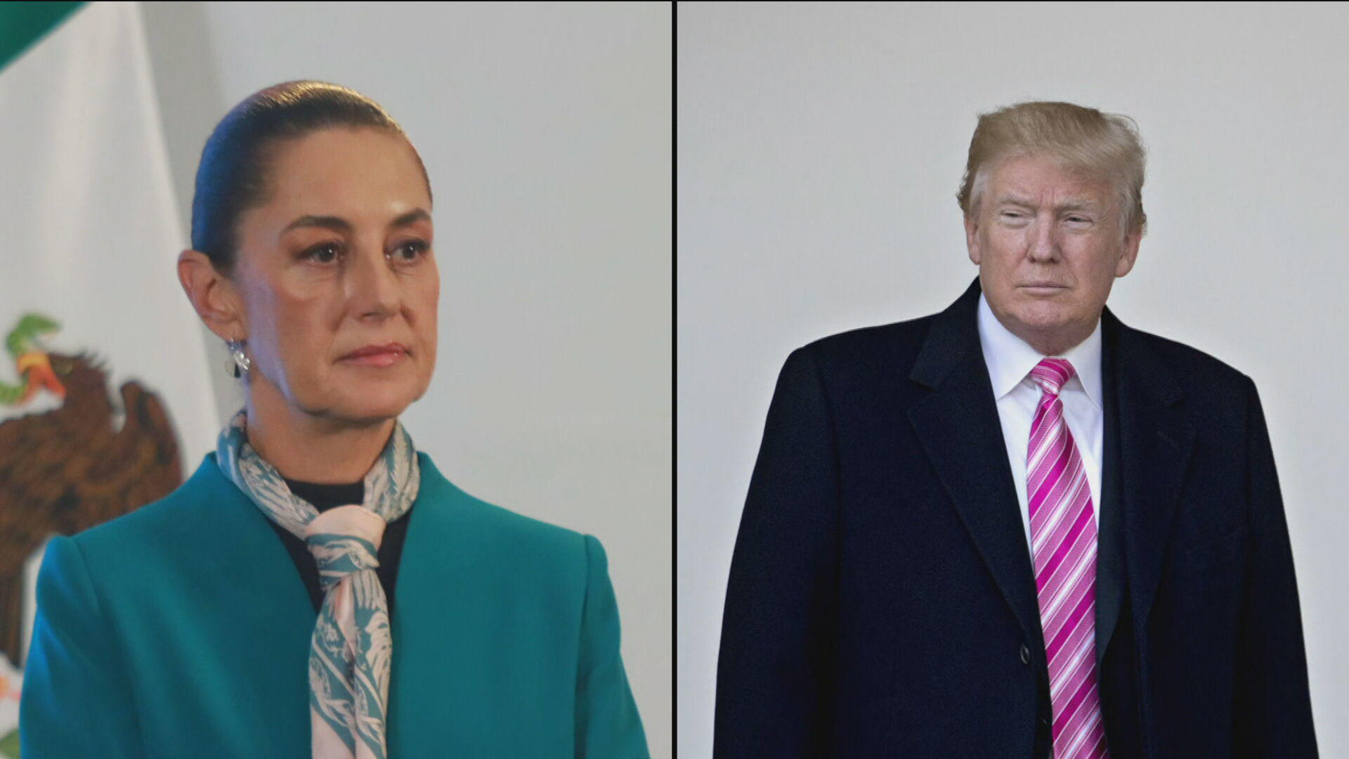 Imagem de Donald Trump e Claudia Sheinbaum, presidente do México, simbolizando um confronto político entre os dois países.