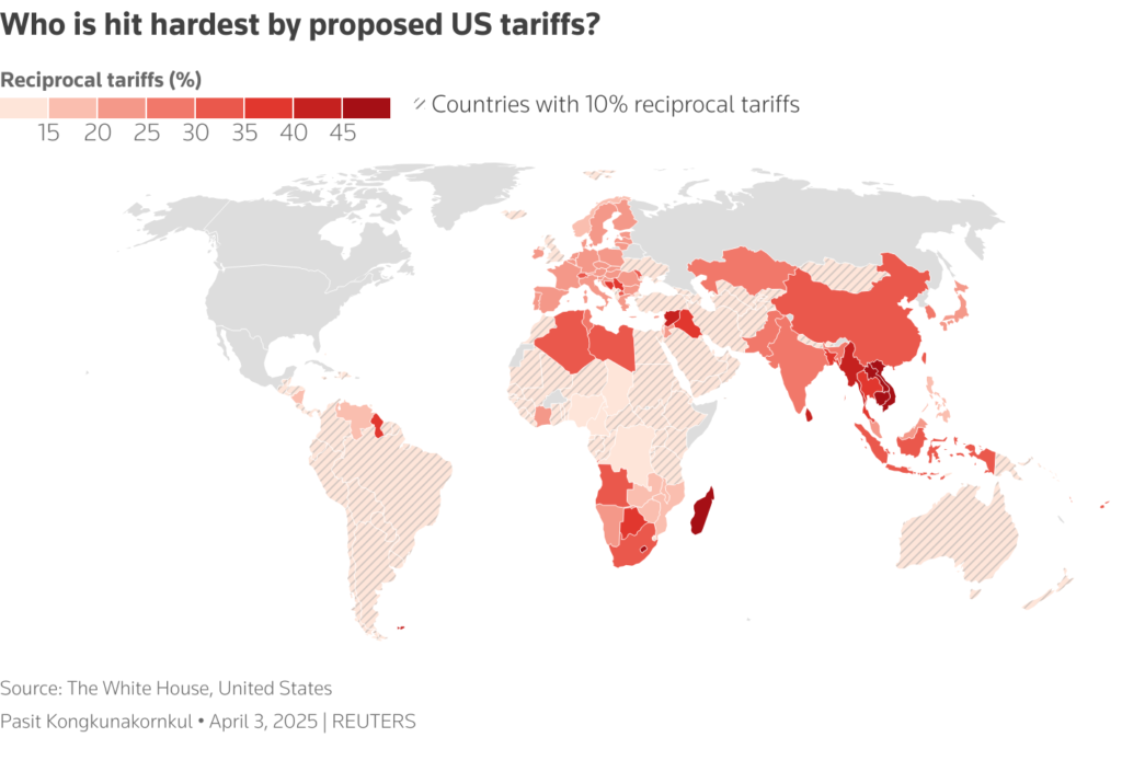 Quem é mais afetado pelas tarifas propostas pelos EUA? Fonte: The White House, EUA/Reuters
