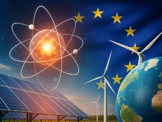 Capa ilustrativa com símbolos da União Europeia, elementos gráficos de energia de fusão e transição tecnológica.