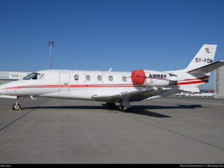 Jato médico Cessna Citation XLS da AMREF Flying Doctors em solo.
