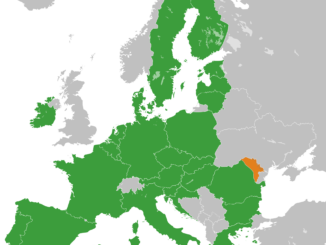 Mapa mostrando a localização da Moldávia em relação à União Europeia, destacando sua posição geopolítica na Europa Oriental.