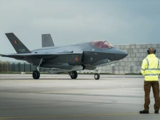 Primeiro caça F-35A da Bélgica na Base Aérea de Florennes em 13 de outubro de 2025, marcando a transição da frota de F-16.