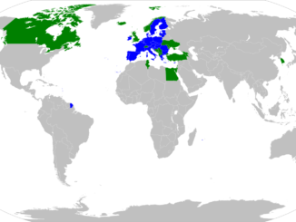 Mapa mostrando os países membros do programa Horizon Europe, destacando a participação internacional e colaboração científica.