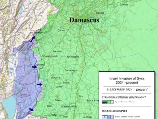 Mapa mostrando a incursão das forças israelenses na Bacia do Yarmouk, em Daraa, Síria, em 2024.