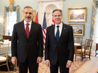 O ministro das Relações Exteriores da Turquia, Hakan Fidan, durante visita ao Departamento de Estado dos Estados Unidos em Washington, em 8 de março de 2024