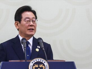 Presidente da Coreia do Sul fazendo discurso durante evento oficial